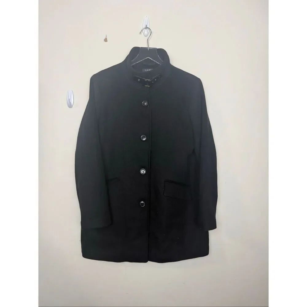 Lauren Ralph Lauren Black Wool Blend Coat Jacket Size 12 Classic Minimalist Stru